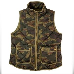 J. Crew Camo Down Vest Women's Large Puffer Vest Quilted Full Zip Winter Green
